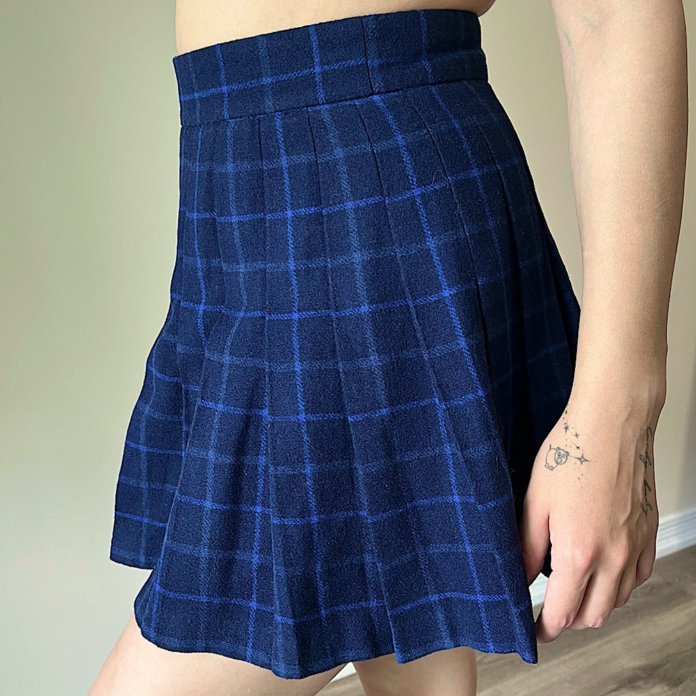 Plaid Print Wool Pleated Skirt